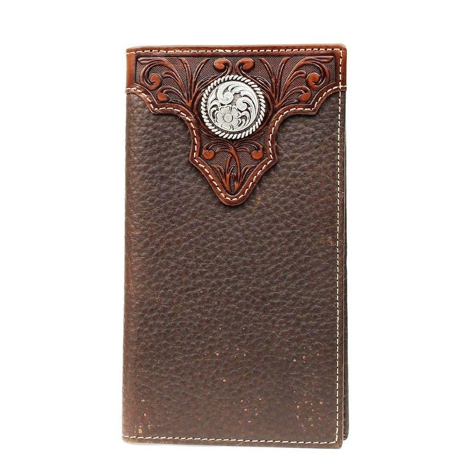 Ariat Tooled Overlay and Round Concho Rodeo Wallet Light Brown