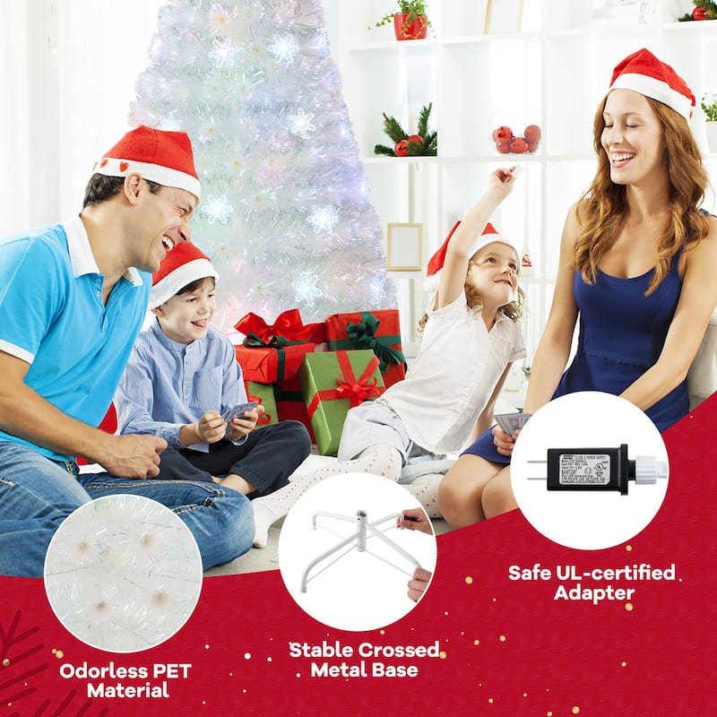 Gymax 5/6/7 FT Pre-Lit Fiber Optic Christmas Tree White Artificial