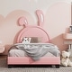 preview thumbnail 11 of 43, Modern Upholstered Leather Platform Bed, with Rabbit Ornament and Leather Headboard