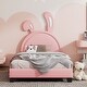preview thumbnail 2 of 7, Pink Twin Upholstered Leather Platform Bed with Rabbit Ear Ornament