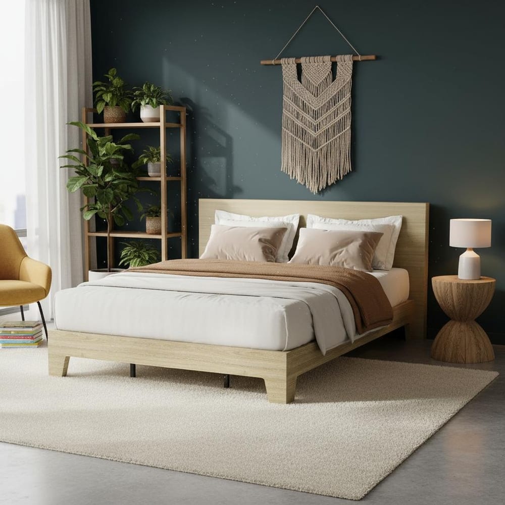 Wood Platform Bed Frame, with Strong Wooden Slats
