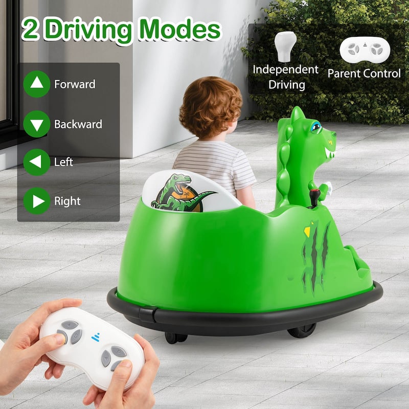 Green 12V Electric Ride-On Bumper Car for Kids 2-5 with Spray Lights Music and Remote Control - 31" × 23" × 22" (L × W × H)
