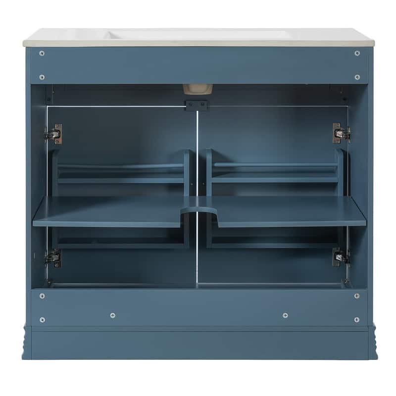 36"W Luxurious Bathroom Vanity with Ceramic Sink, Solid Wood Frame Bathroom Storage Cabinet with 2 Soft-Closing Doors