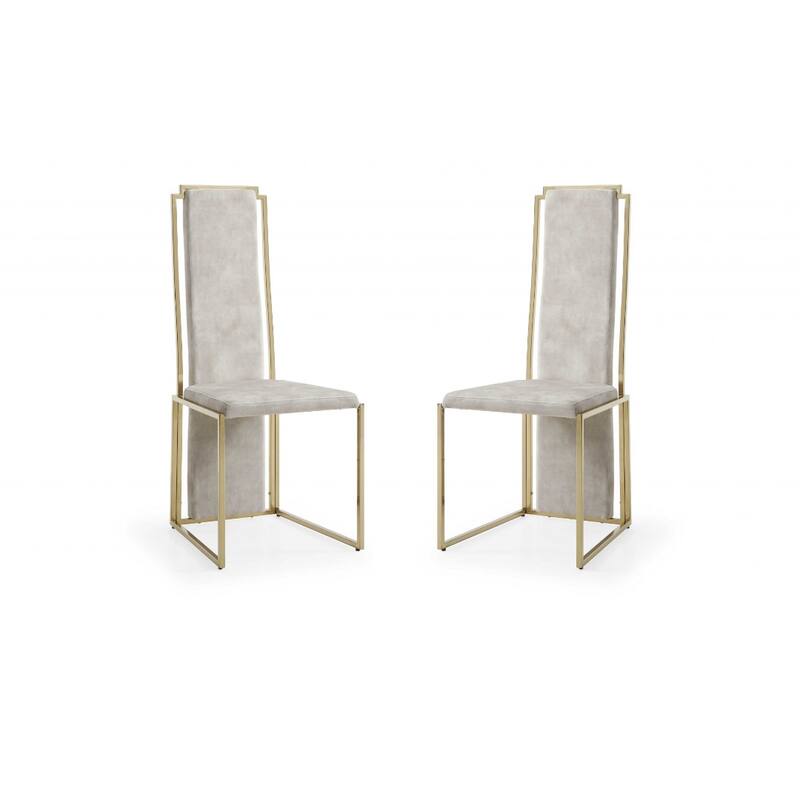 HomeRoots Set of Two Beige And Gold Upholstered Dining Side Chairs