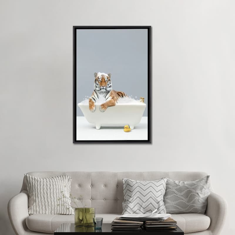 iCanvas "Tiger In A Bathtub" by Tiny Treasure Prints Framed