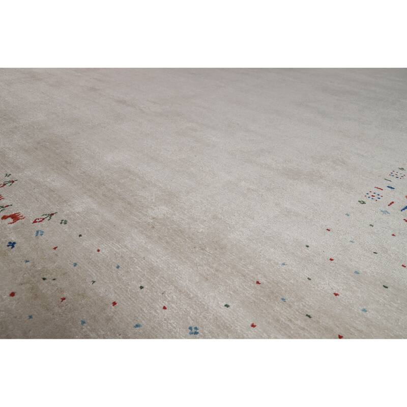 Tribal Gabbeh Oriental Area Rug Handmade Beige Silk Carpet - 8'10" x 11'6"