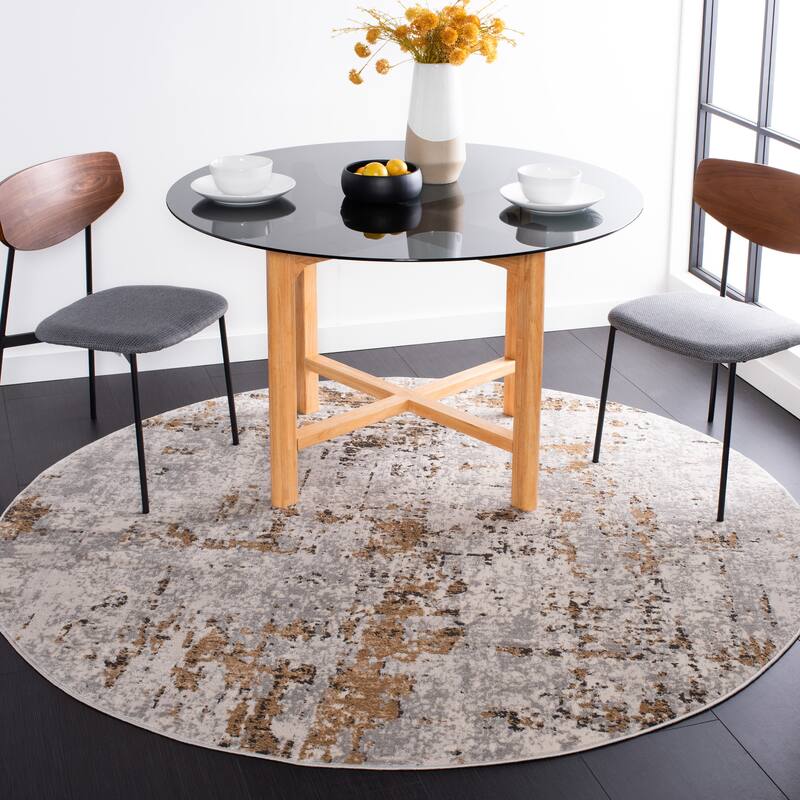 SAFAVIEH Shivan Petruna Modern Abstract Rug - 5'3" Round - Grey/Gold