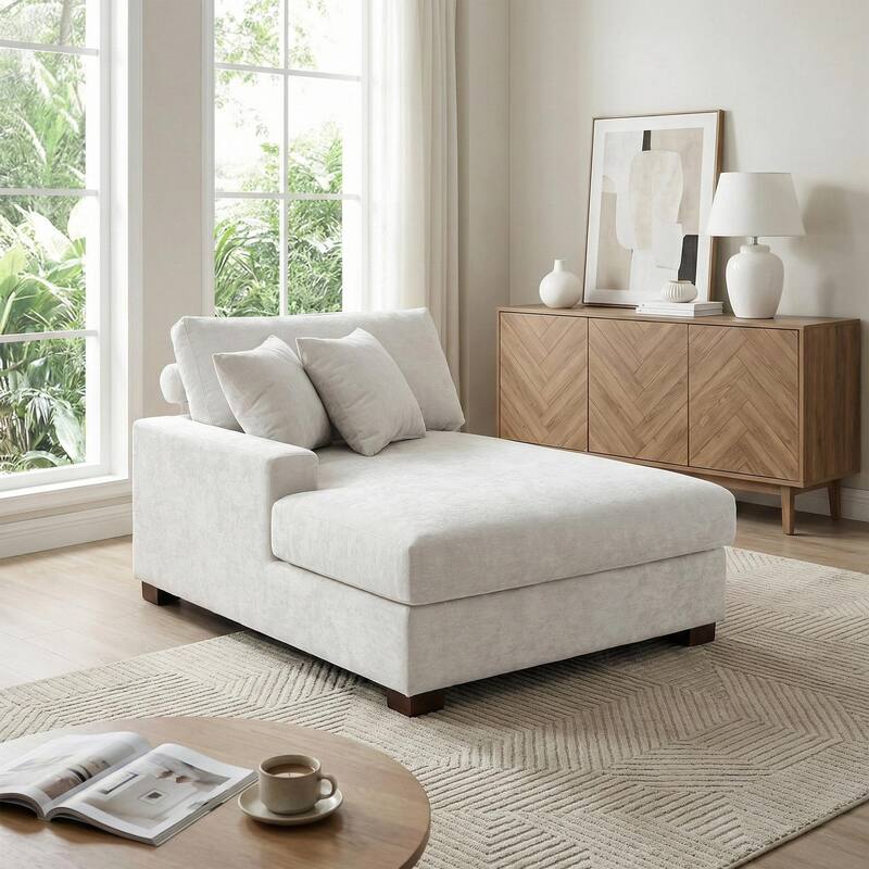 40.8"W Modern Chenille Upholstered Chaise Lounge with Pillow
