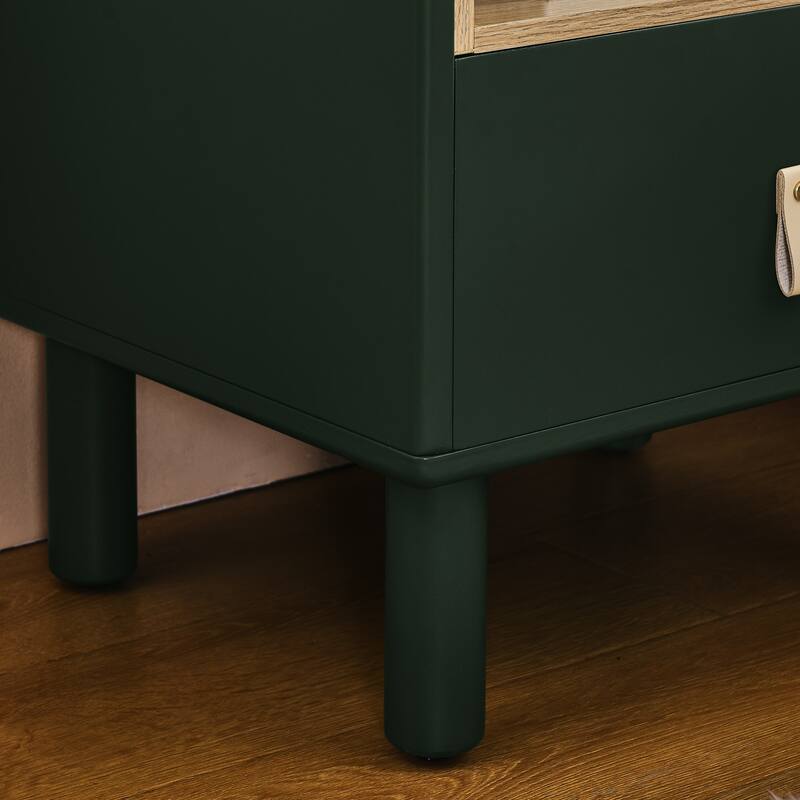 Night Stand, Bedside Table With Drawer, Minimalist And Practical End Side Table With Open Storage Shelf, Solid Wood Leg