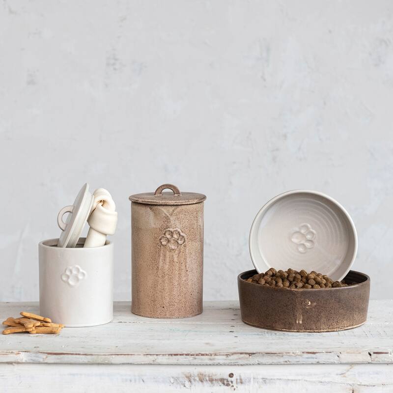 Debossed Stoneware Treat Canister with Paw Print