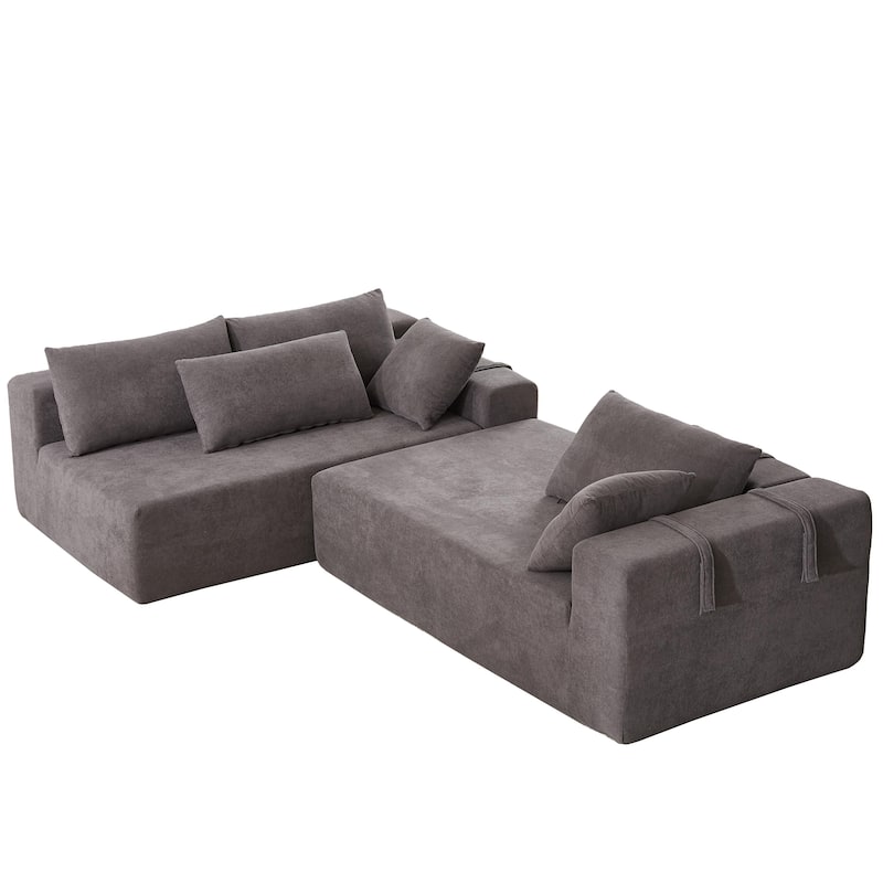 L Shaped Modular Sectional Sofa with Chaise Lounge, Oversized Chenille Upholstered Sofa, Deep Seat Sofa with 6 Pillows