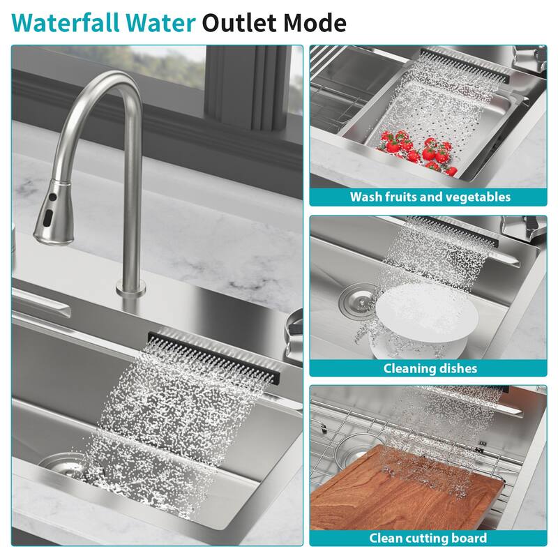 31.5 Inch Drop-in Single Bowl 16 Gauge Stainless Steel Kitchen Sink with Pull-Down Faucet - 31.5'' x 21'' x 9.4''