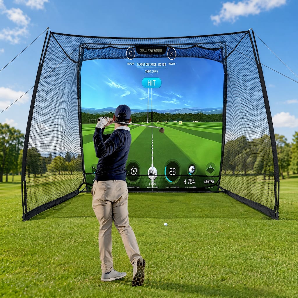 11 x 8ft Golf Simulator Hitting Net – Bounce-Reducing Foam-Padded Base, 200+ MPH 5-Ply Netting, Anti-Sag HD Screen