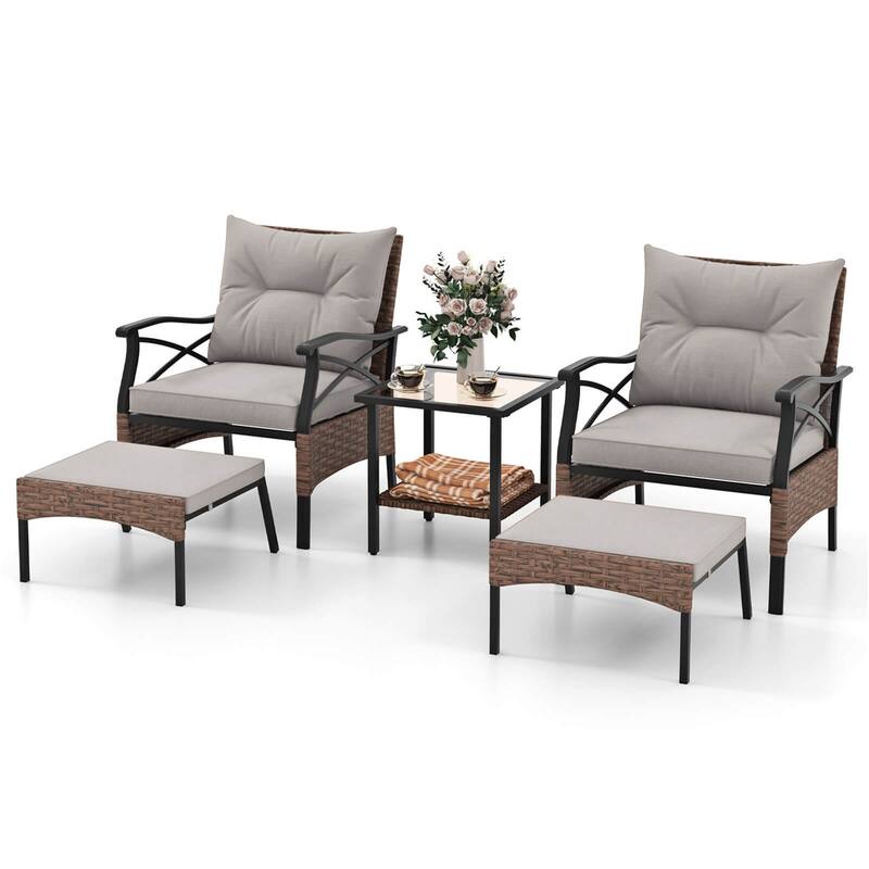 Costway 5 PCS Patio Furniture Set with 2-Tier Coffee Table & 2 - See Details