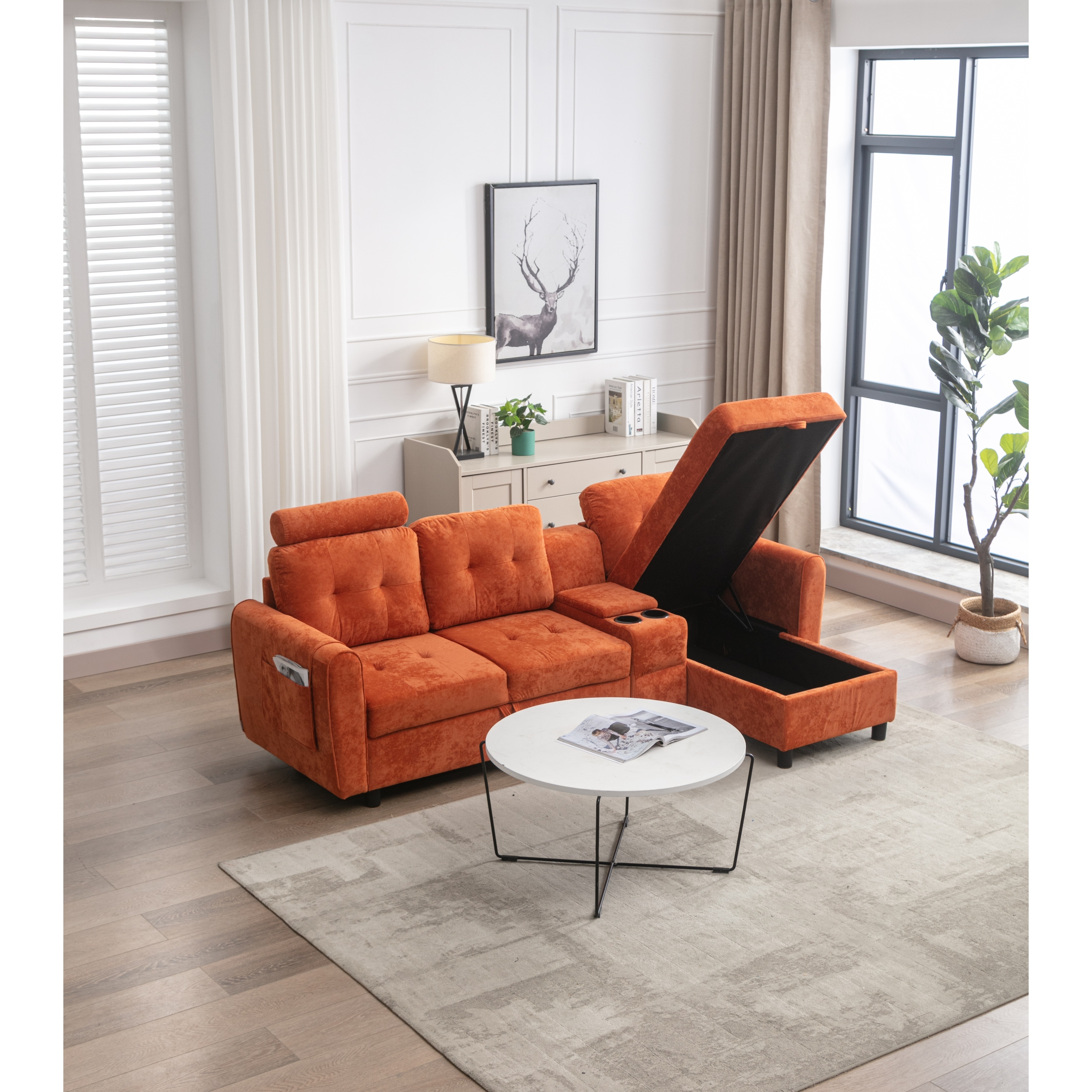 Copper grove ajibade sleeper sectional sofa best sale with storage ottoman and 2 stools