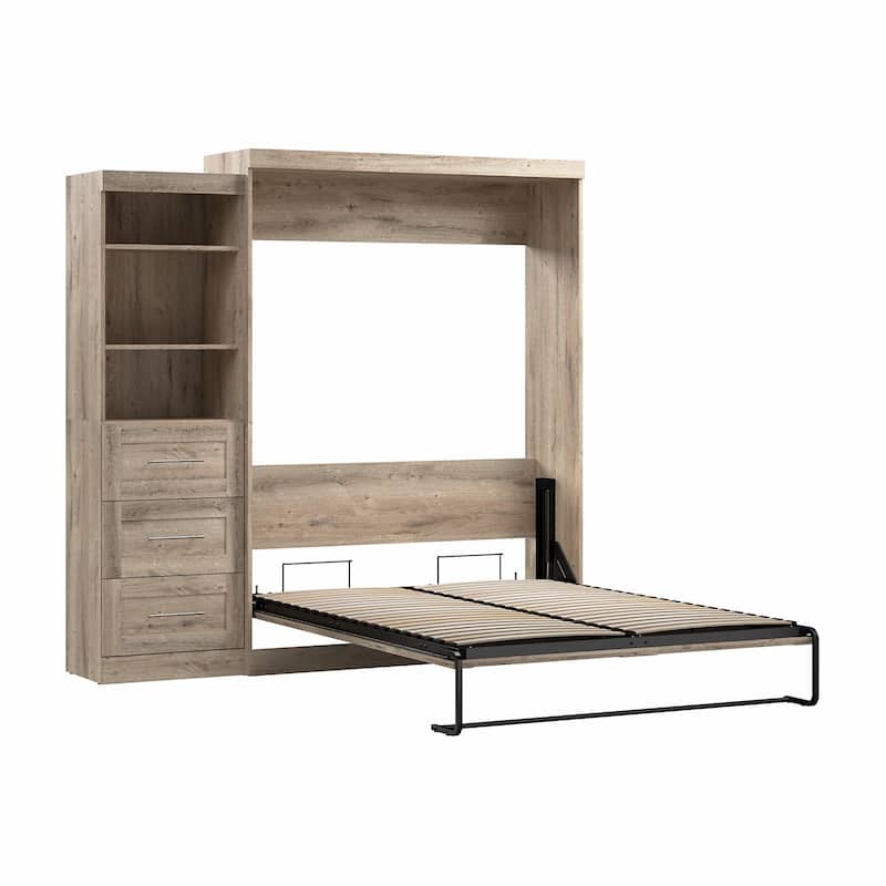 Bestar Pur Queen Murphy Bed with Shelving Unit and Drawers (90W)