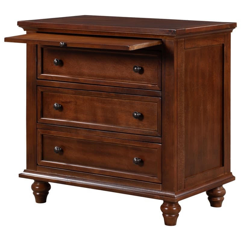 Farmhouse 3-Drawers Wood Nightstands with Pull Out Tray and Solid Wood Legs