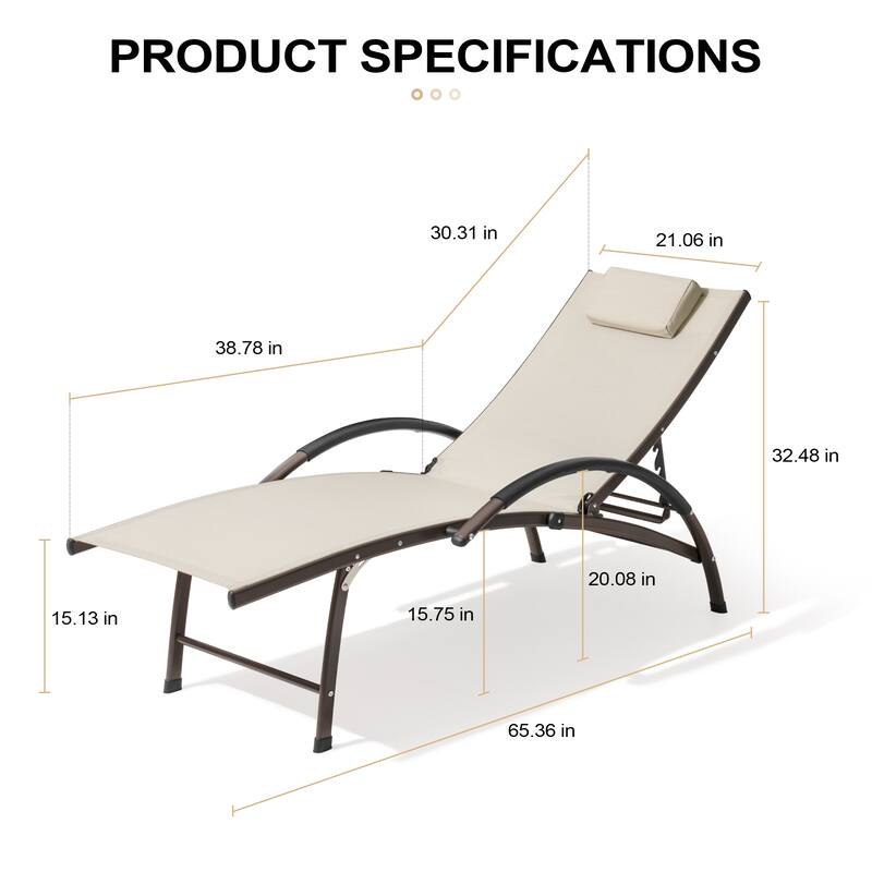 Crestlive Products Outdoor Adjustable Reclining Chaise Lounge Chair with Armrest