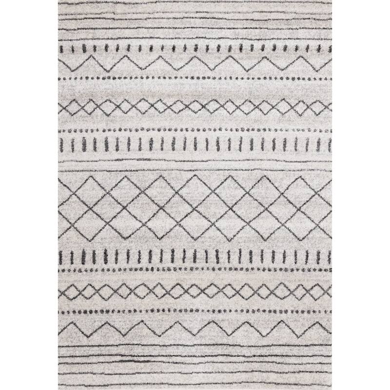 Emma Collection - Grey/White Tribal Patterned Rug