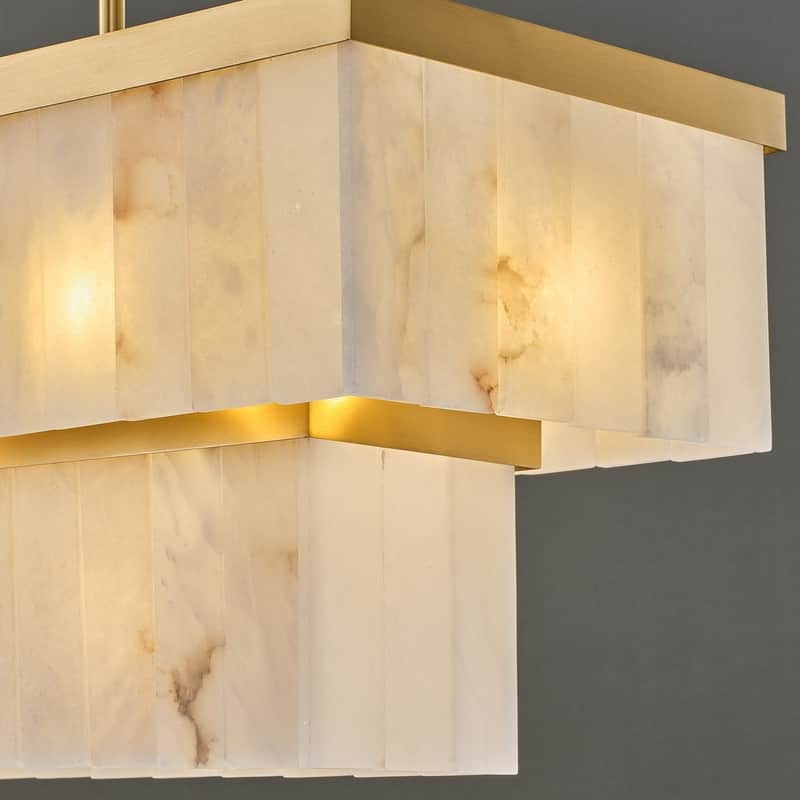 Elegant layered alabaster chandelier with natural stone panels