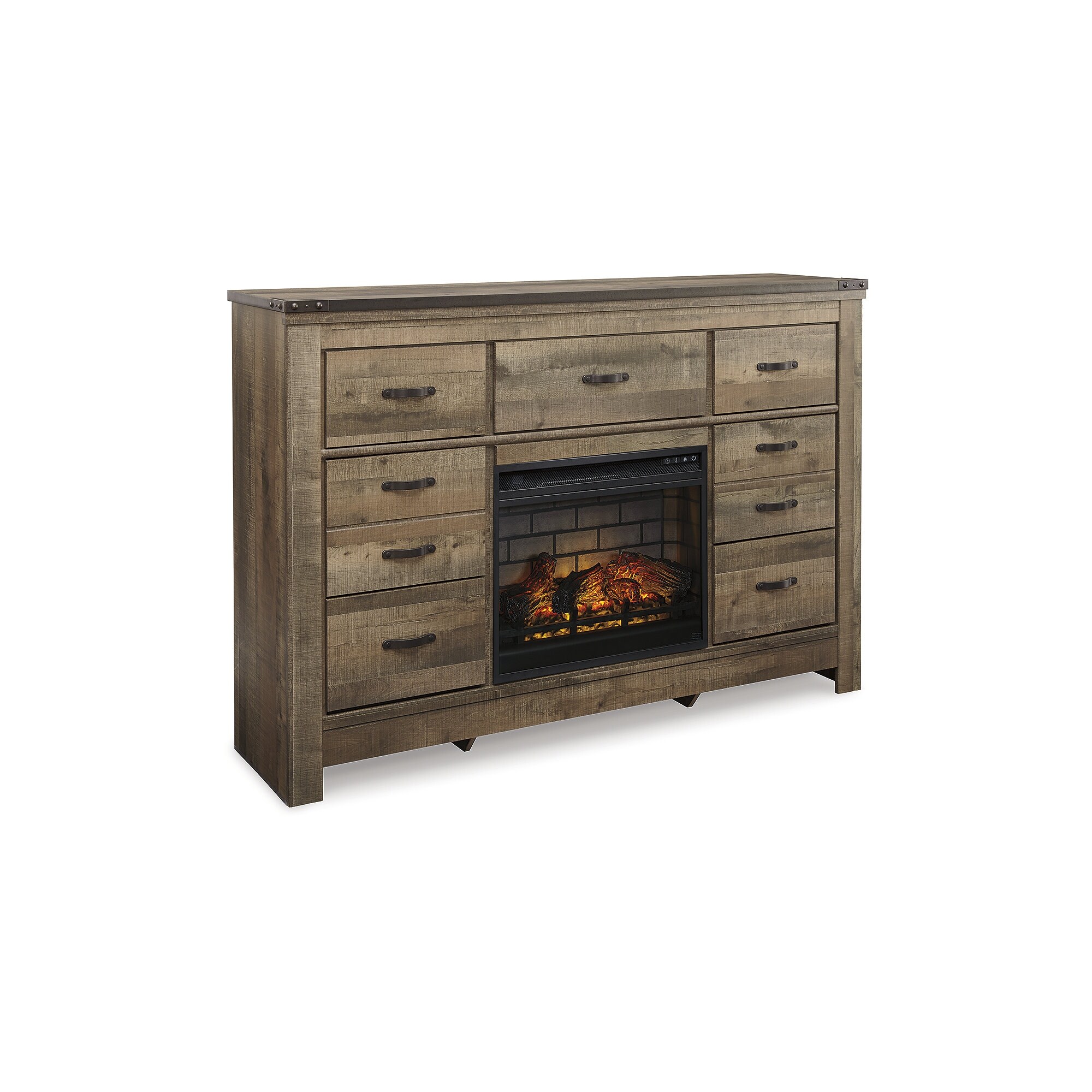 Signature Design by Ashley Trinell Brown Dresser with Electric Fireplace - Bed Bath & Beyond