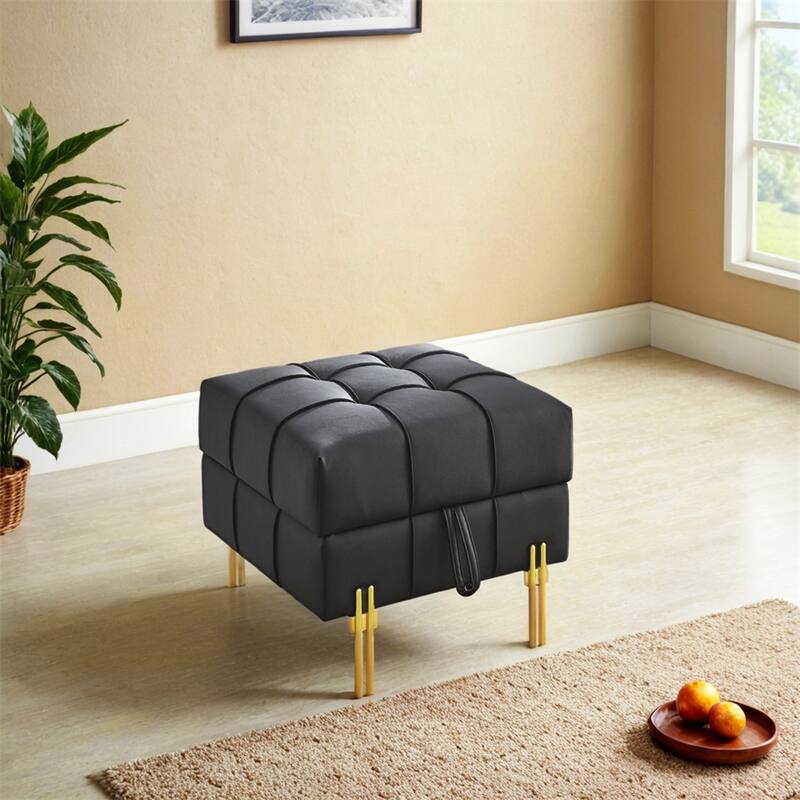 22" Anti-scratch Leather Storage Ottoman,Pet Friendly Entryway Bench