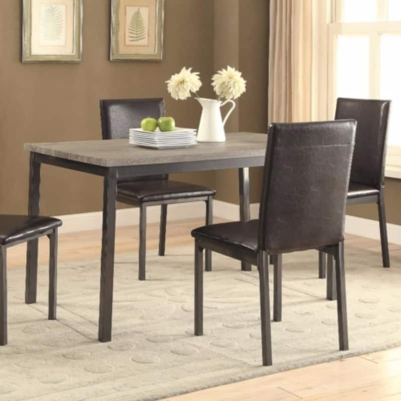 Contemporary Metal Dining Table With Wooden Top, Gray & Black