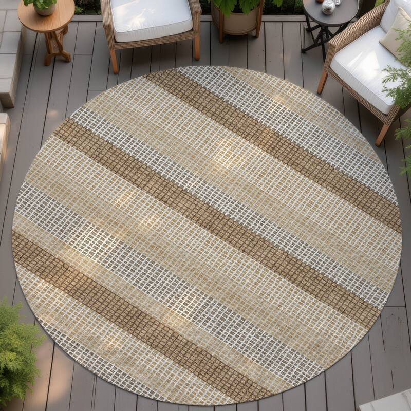 Machine Washable Indoor/ Outdoor Cabana Stripe Chantille Rug - Gold - 8' x 8'