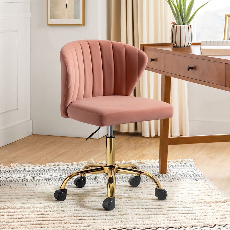 Ilia Modern Velvet Wingback 360 degree Ergonomic Office Task Chair with Channel Tufted Back by HULALA HOME - PINK