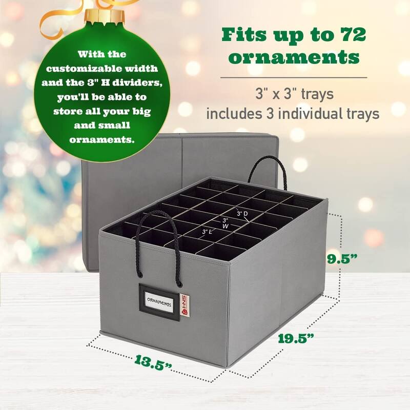 HOLDN’ STORAGE Christmas Ornament Storage Container Box with Dividers - Stores up to 72 - 3" Ornaments