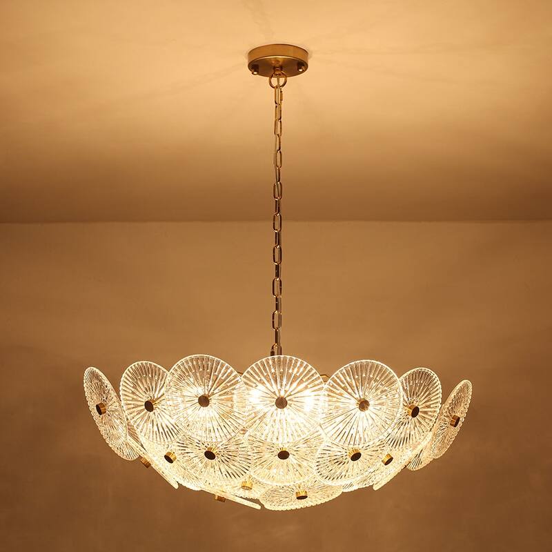 Glam 9-Light Tiered Clear Art Glass Round Basin Chandelier 28in