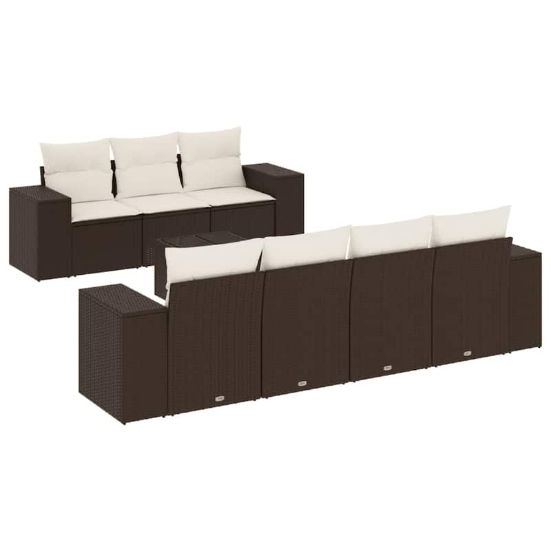 vidaXL Patio Sofa Set with Cushions Outdoor Furniture 8 Piece Poly Rattan - 21.7 x 24.4 x 27.2