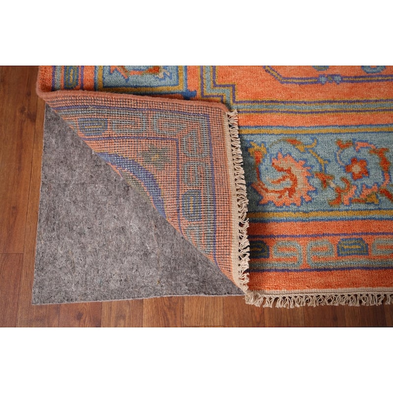 Orange Geometric Khotan Oriental Area Rug Hand-Knotted Wool Carpet - 8'10"x 11'10"