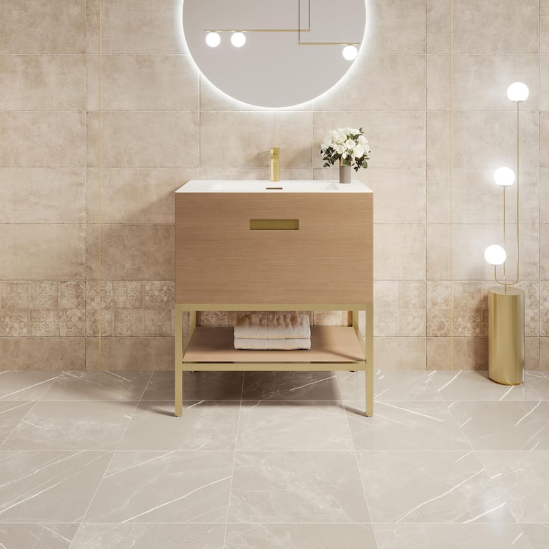 Eviva Iris 30"W Oak Freestanding Vanity with Integrated Sink Top
