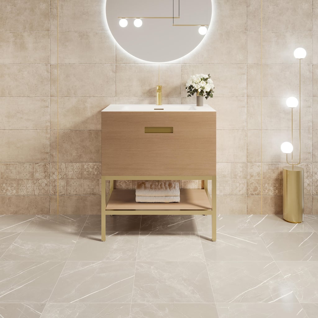 Eviva Iris 30"W Oak Freestanding Vanity with Integrated Sink Top
