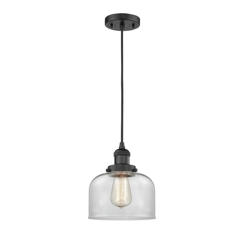 Innovations Lighting Franklin Restoration Bell - 1 Light 8" Cord Hung Mini Pendant - Clear/Matte Black