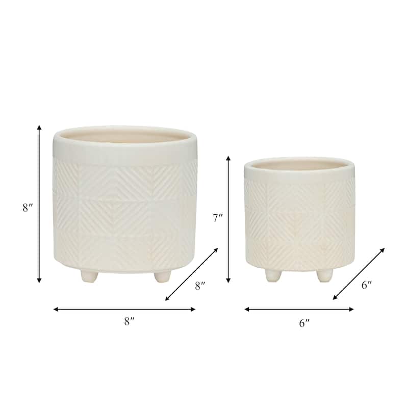 Ceramic Textured Footed Planters Set of 2 - 6" - 8"