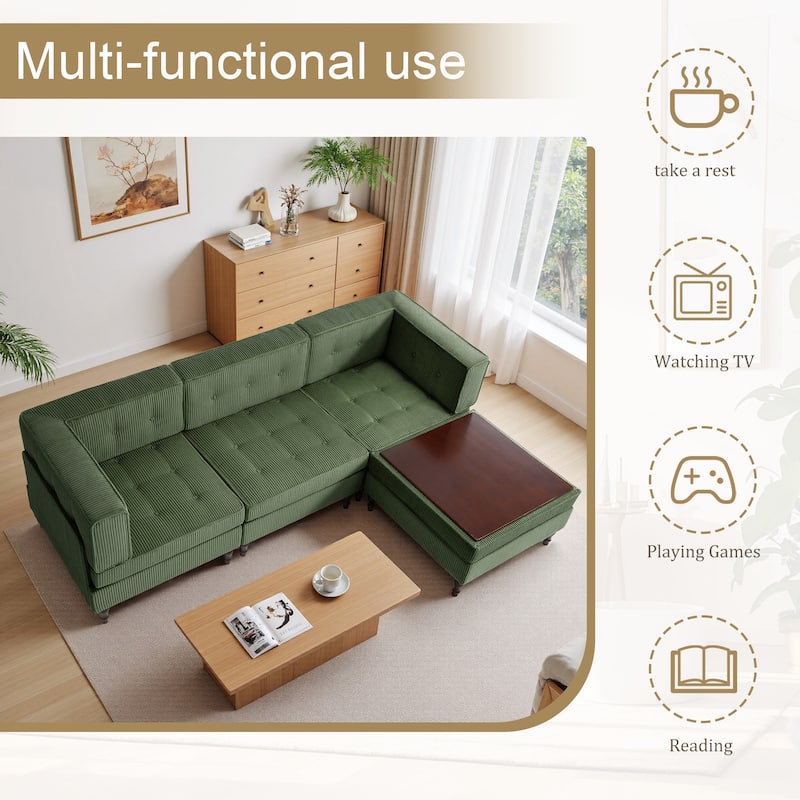 Oversized Sofa Corduroy Tufted Modular Sectional Set