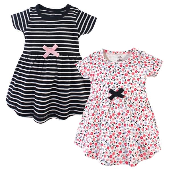 slide 1 of 1, Touched by Nature Baby and Baby Girl Organic Cotton Short-Sleeve Dresses 2pk, Ditsy Floral 0-3 Months - Baby Toddler Ditsy Floral Short Sleeve