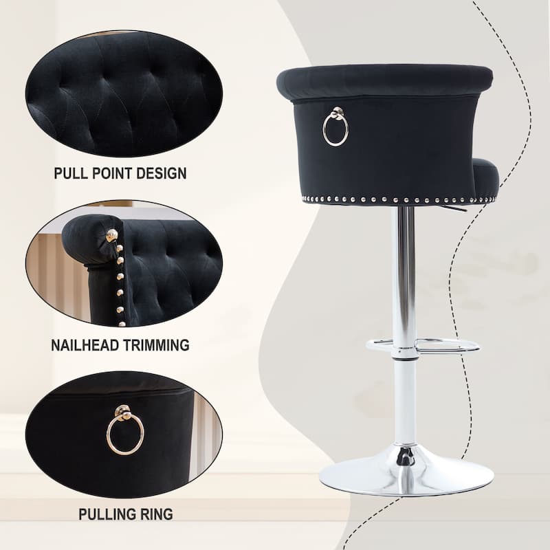 Counter Height Swivel Bar Stools Set of 2 Adjustable Velvet Upholstered Seating