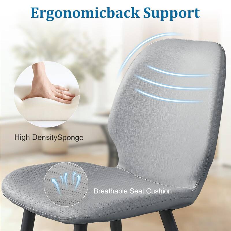 Light Grey Leather Dining Chair Set of 6 Side Chair Vanity Chair Reception Chair Accent Chair with Metal Legs