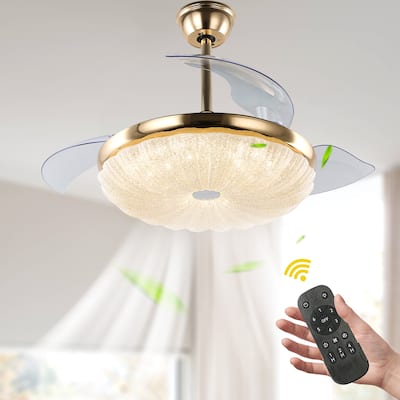42" Black Modern Retractable Ceiling Fan with LED Light and Remote Control