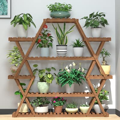 Wood Large Garden Plant Stand Indoor Outdoor Ladder Planter Rack Shelves