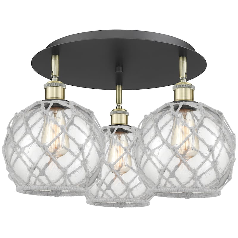 Innovations Lighting 516-3C-12-20 Farmhouse Rope Semi-Flush Farmhouse - Black Antique Brass / Clear Glass with White Rope