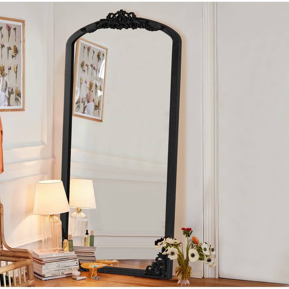 Lumioca Carved Solid Wood Arched Standing Mirror Wall Mirror