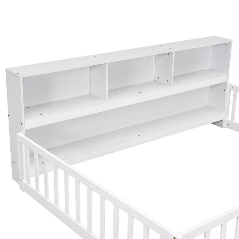 Wooden bed floor bed with bedside bookcase and shelves