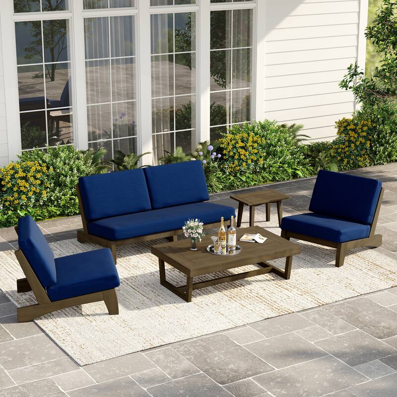 Casual Teak Wood 5-Piece Outdoor Patio Conversation Set