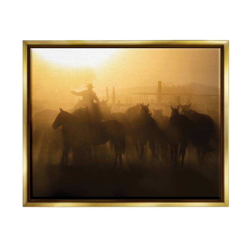 Stupell Western Cowboy at Dusk Framed Floater Canvas Wall Art Design by PBurchettePhoto - 31 x 25 - Gold