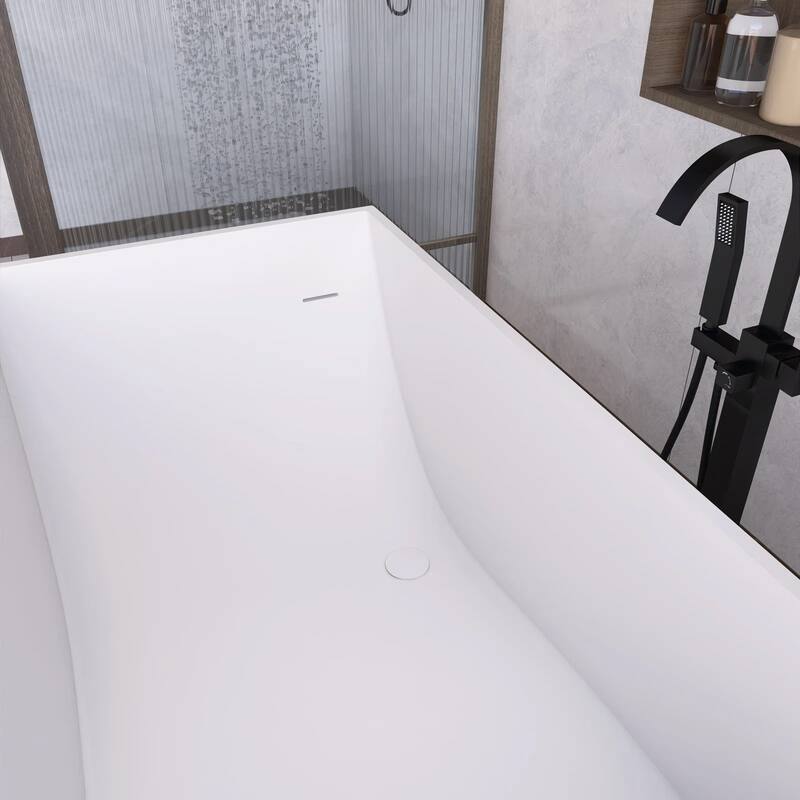 67 Inch Solid Surface Freestanding Soaking Bathtub in Matte White