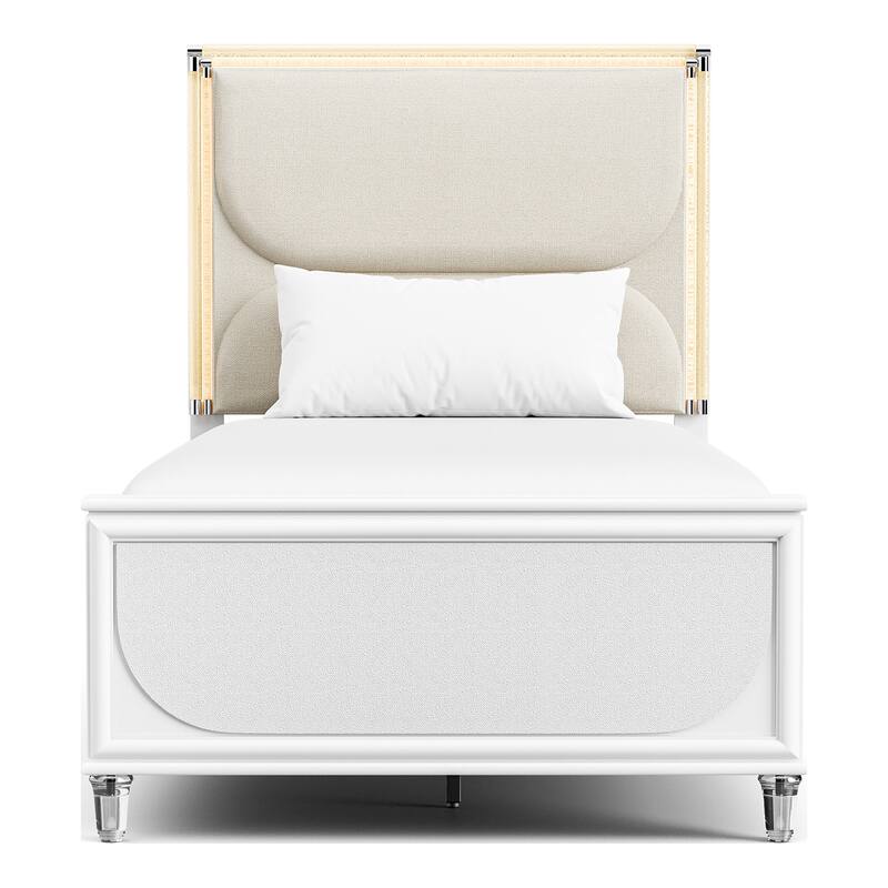 Furniture of America Drima Modern 3-Piece Pearl White Solid Wood Kids Platform Bedroom Set with LED